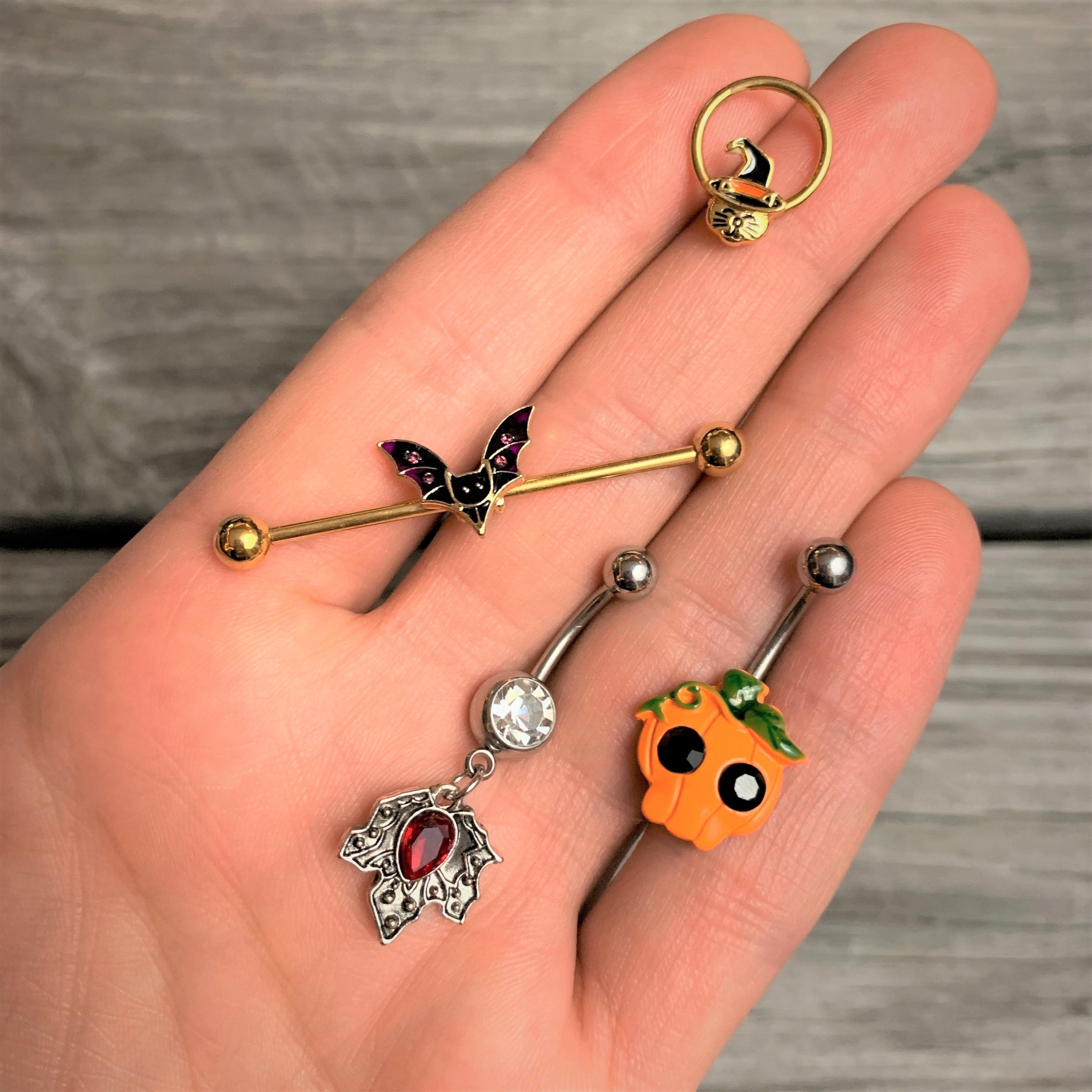 BodyCandy Black Gem Orange Pumpkin Jack O Lantern Halloween Belly Ring — lifestyle context