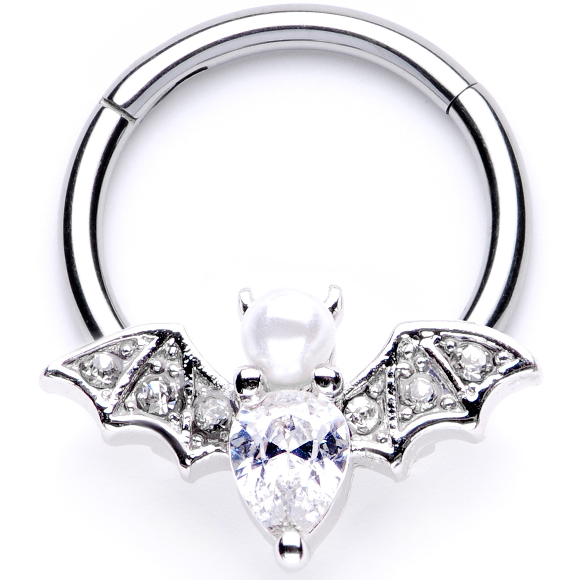 BodyCandy 16G 3/8 Clear Gem Vampire Bat Halloween Hinged Segment Ring — main product shot