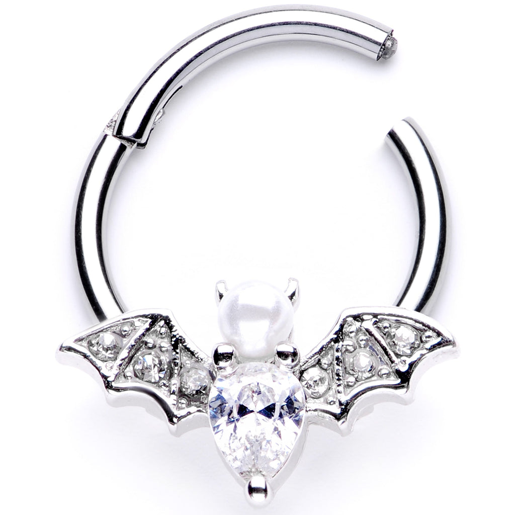 BodyCandy 16G 3/8 Clear Gem Vampire Bat Halloween Hinged Segment Ring — side view
