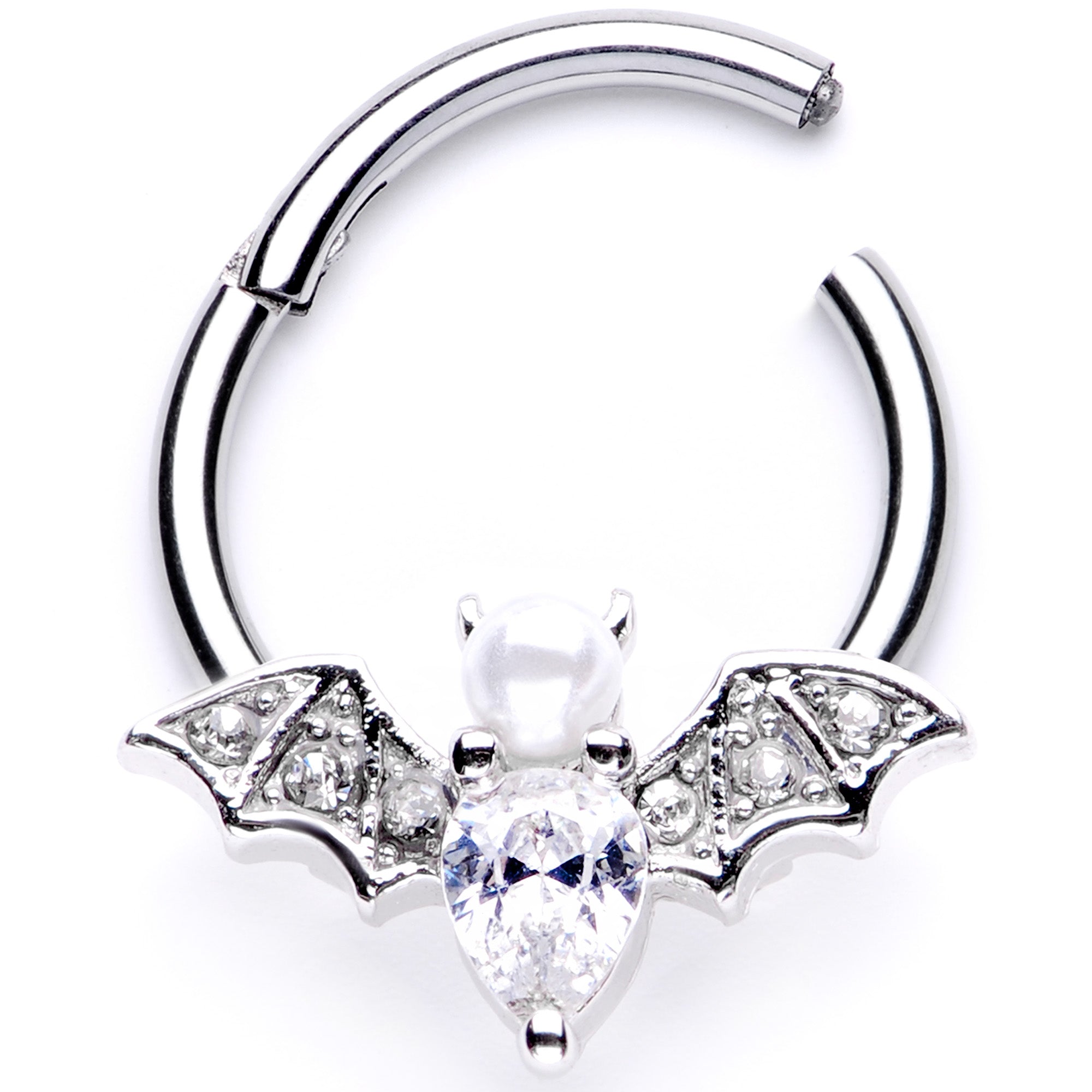 BodyCandy 16G 3/8 Clear Gem Vampire Bat Halloween Hinged Segment Ring — side view