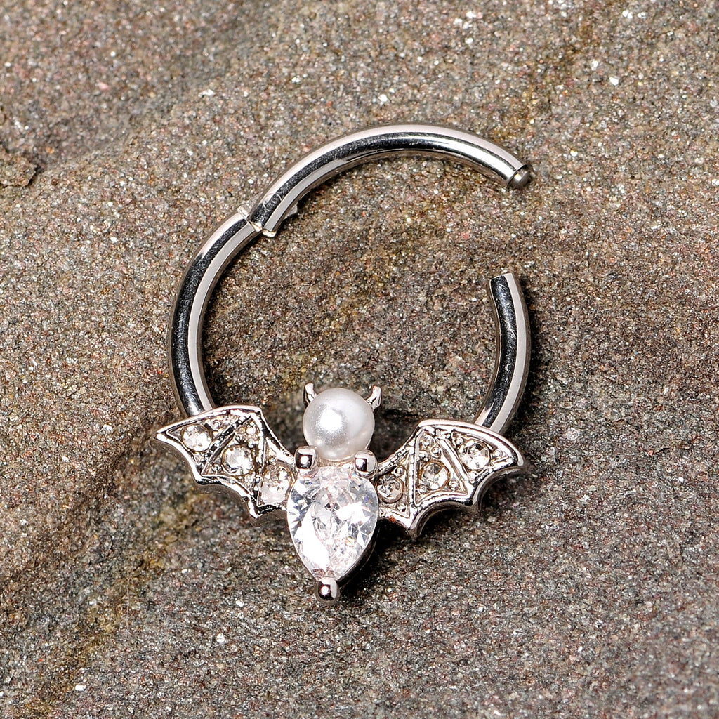 BodyCandy 16G 3/8 Clear Gem Vampire Bat Halloween Hinged Segment Ring — alternative angle