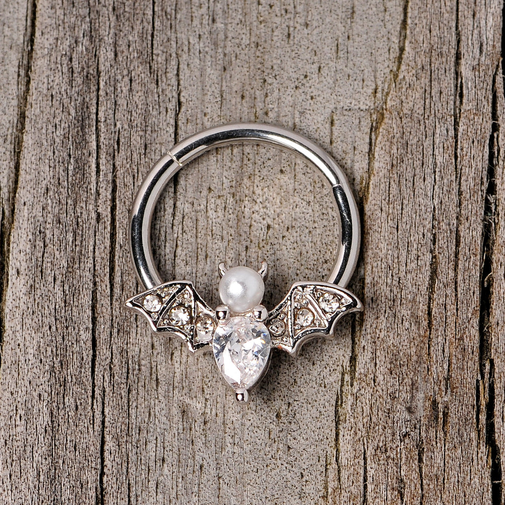 BodyCandy 16G 3/8 Clear Gem Vampire Bat Halloween Hinged Segment Ring — in-use photo