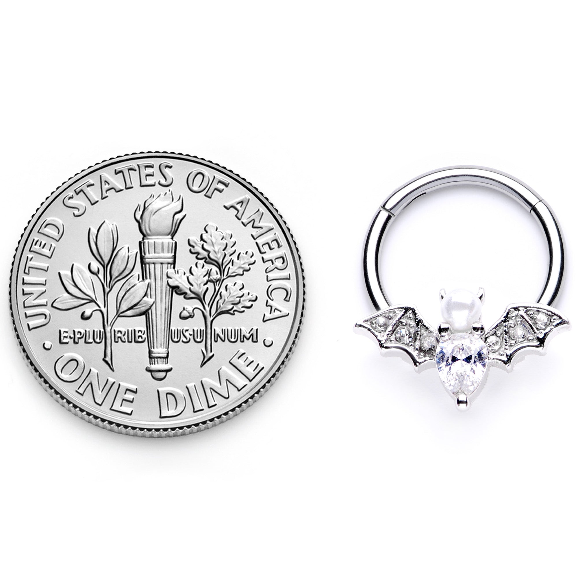 BodyCandy 16G 3/8 Clear Gem Vampire Bat Halloween Hinged Segment Ring — back view