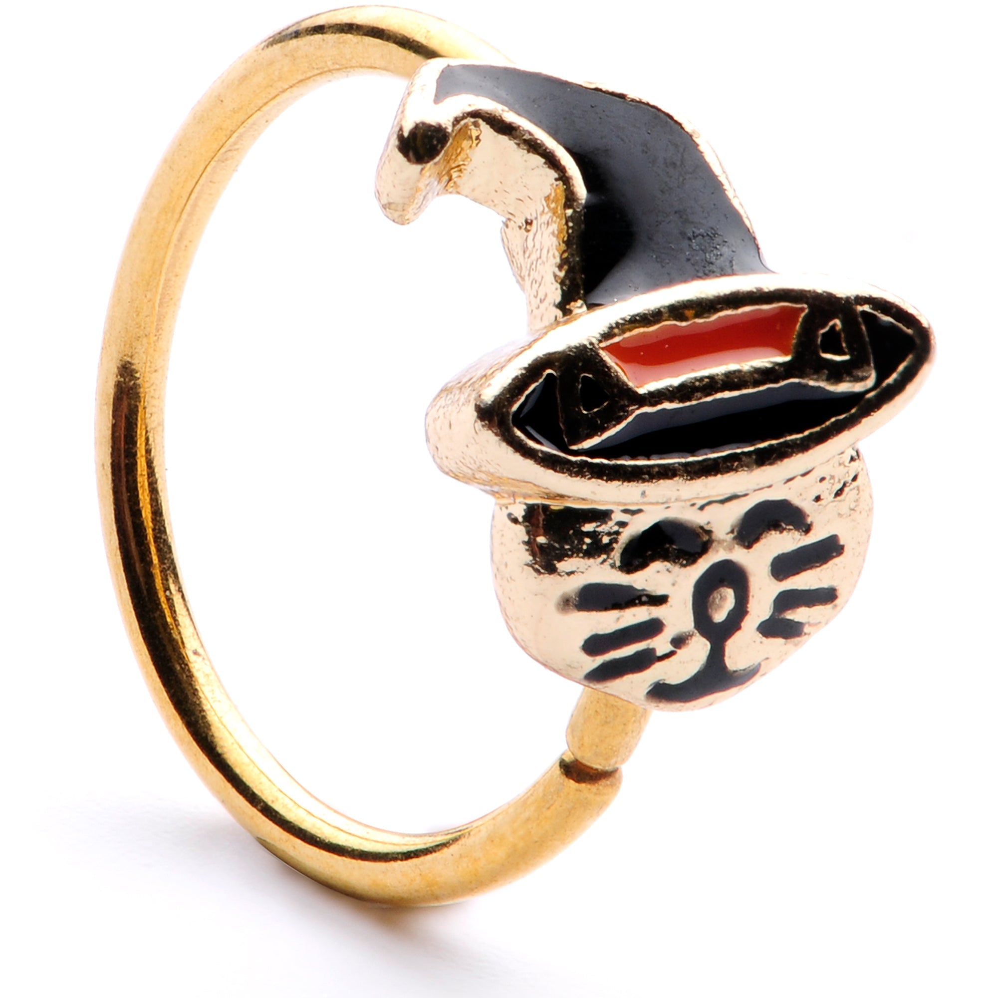 BodyCandy 20G 5/16 Gold Tone Black Witch Hat Cat Halloween Nose Hoop — main product shot
