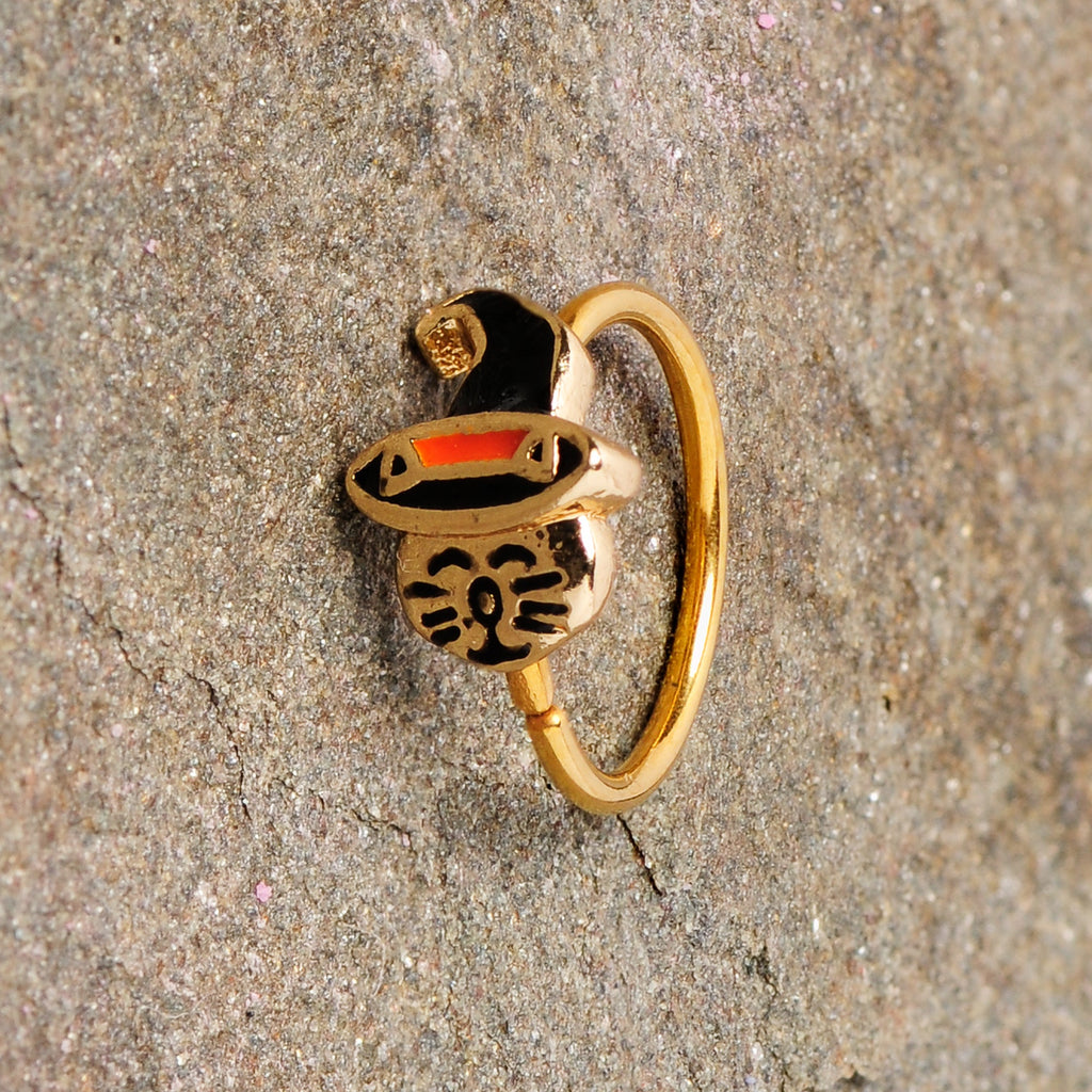 BodyCandy 20G 5/16 Gold Tone Black Witch Hat Cat Halloween Nose Hoop — lifestyle context