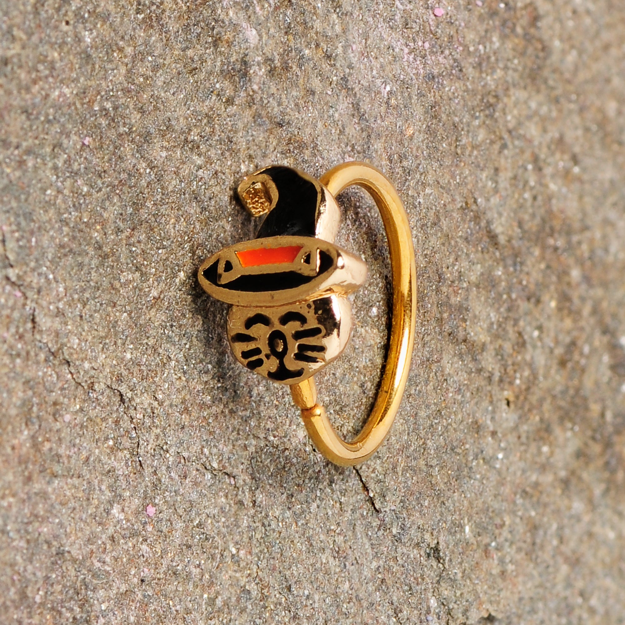 BodyCandy 20G 5/16 Gold Tone Black Witch Hat Cat Halloween Nose Hoop — lifestyle context