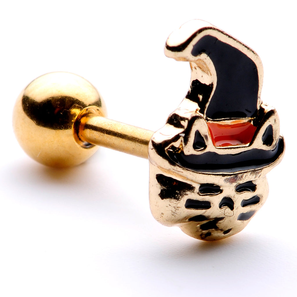 BodyCandy 16G 1/4 Black Gold Tone Witch Hat Cat Halloween Cartilage Tragus — main product shot