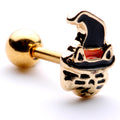 BodyCandy 16G 1/4 Black Gold Tone Witch Hat Cat Halloween Cartilage Tragus — main product shot