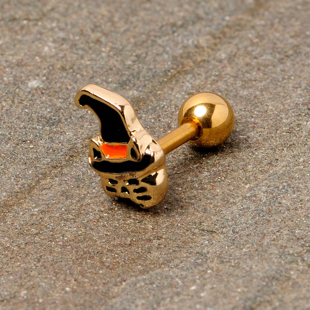 BodyCandy 16G 1/4 Black Gold Tone Witch Hat Cat Halloween Cartilage Tragus — lifestyle context