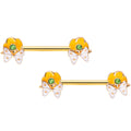 BodyCandy 14G 9/16 Green Gem Gold Tone Butterfly Barbell Nipple Ring Set — main product shot