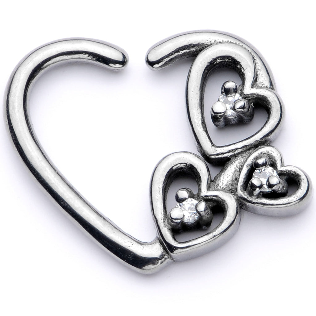 BodyCandy 16G 3/8 Clear CZ Gem Valentines Day Left Heart Closure Ring — main product shot