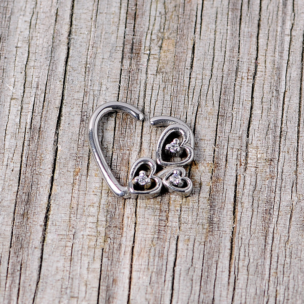 BodyCandy 16G 3/8 Clear CZ Gem Valentines Day Left Heart Closure Ring — lifestyle context