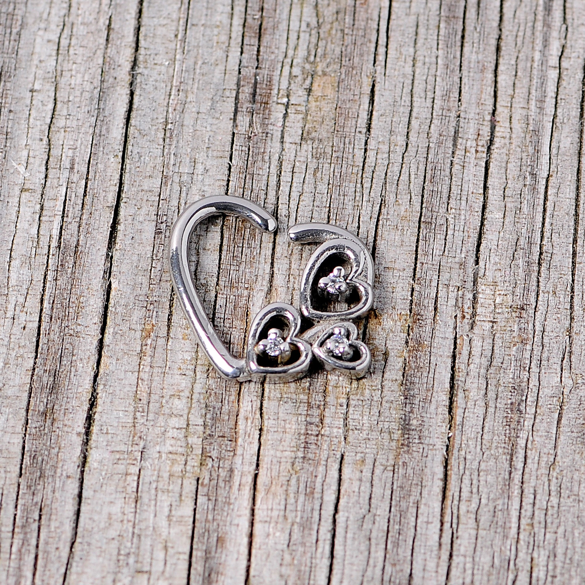 BodyCandy 16G 3/8 Clear CZ Gem Valentines Day Left Heart Closure Ring — lifestyle context