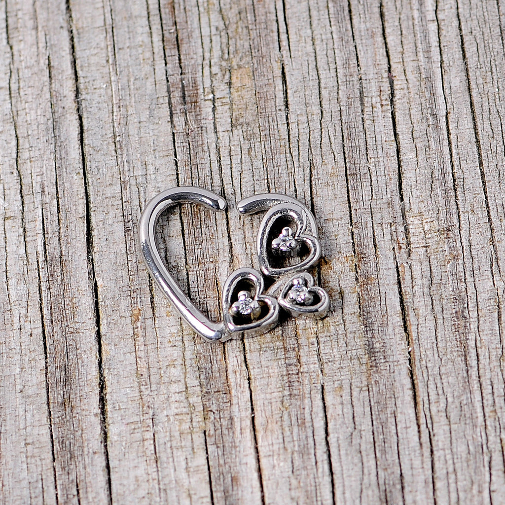 BodyCandy 16G 3/8 Clear CZ Gem Valentines Day Left Heart Closure Ring — side view