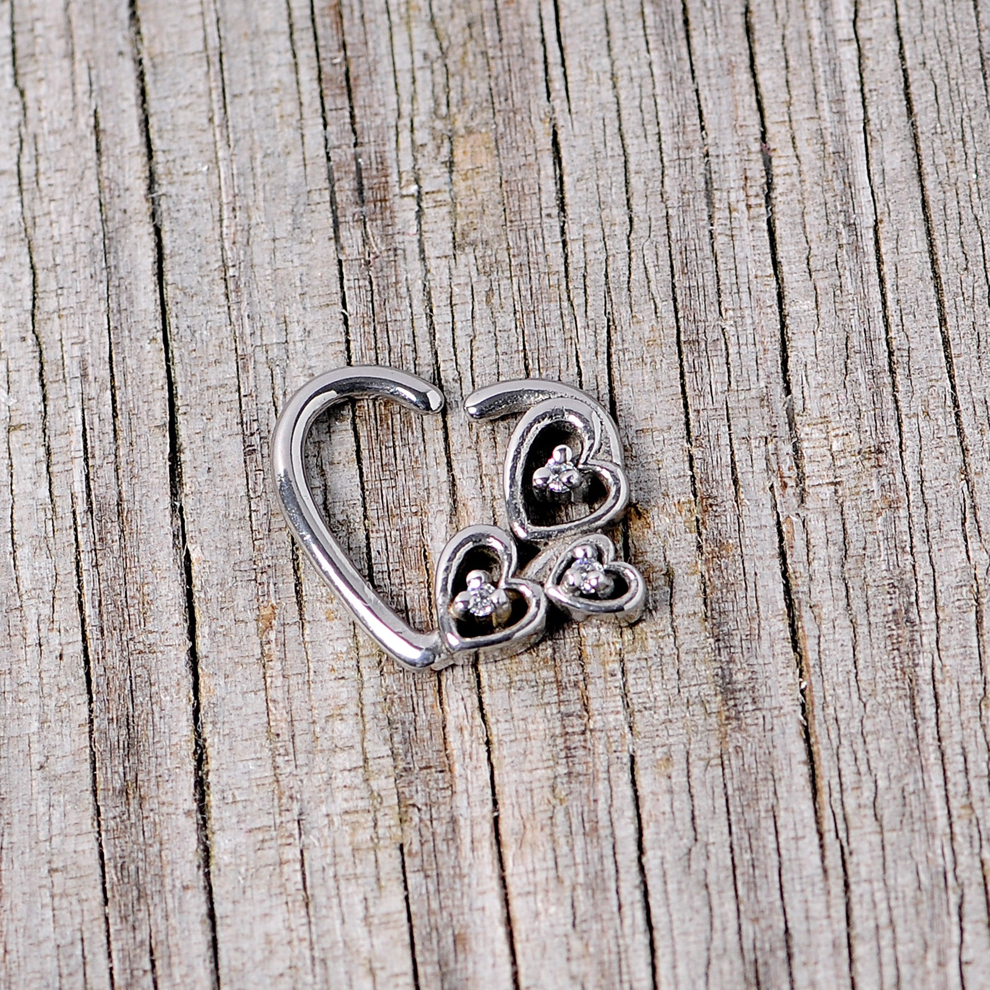 BodyCandy 16G 3/8 Clear CZ Gem Valentines Day Left Heart Closure Ring — side view