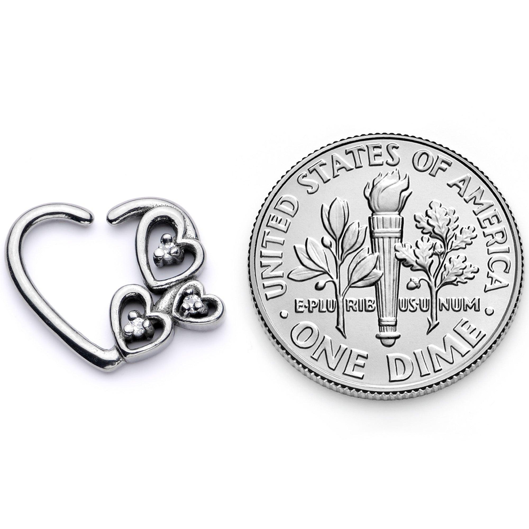 BodyCandy 16G 3/8 Clear CZ Gem Valentines Day Left Heart Closure Ring — back view