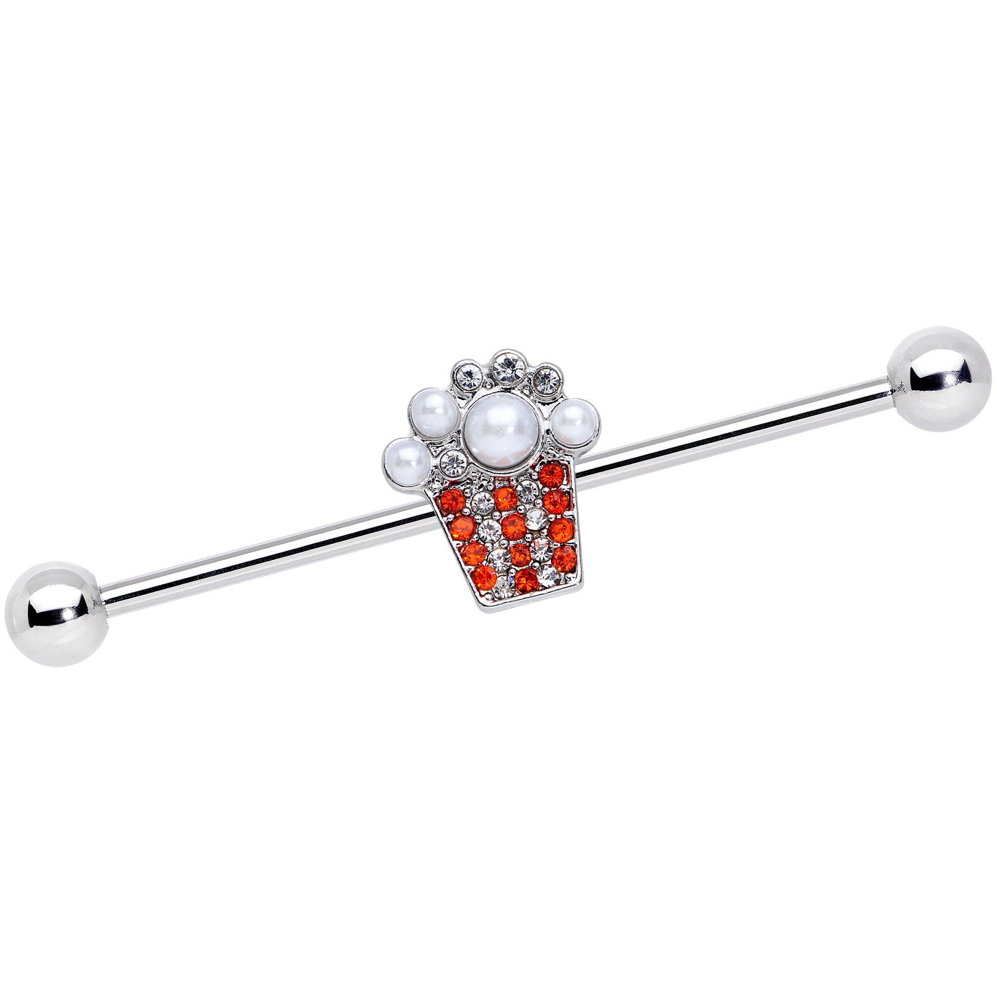 BodyCandy 14G White Orb Movie Night Popcorn Industrial Barbell 38mm — main product shot