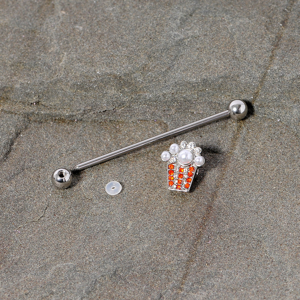 BodyCandy 14G White Orb Movie Night Popcorn Industrial Barbell 38mm — side view