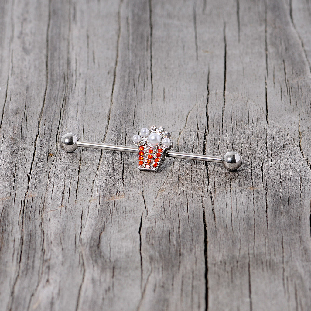BodyCandy 14G White Orb Movie Night Popcorn Industrial Barbell 38mm — back view