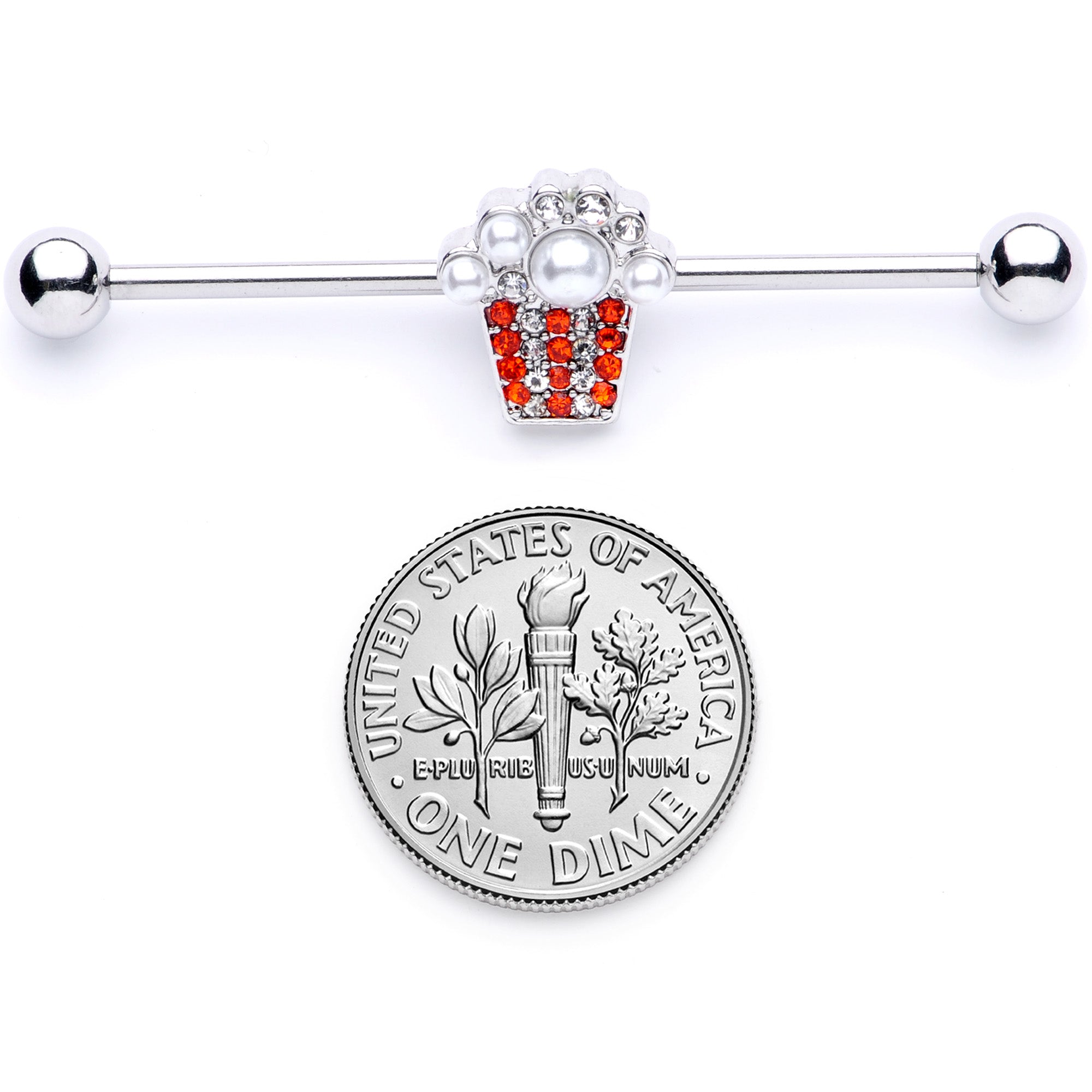 BodyCandy 14G White Orb Movie Night Popcorn Industrial Barbell 38mm — alternative angle