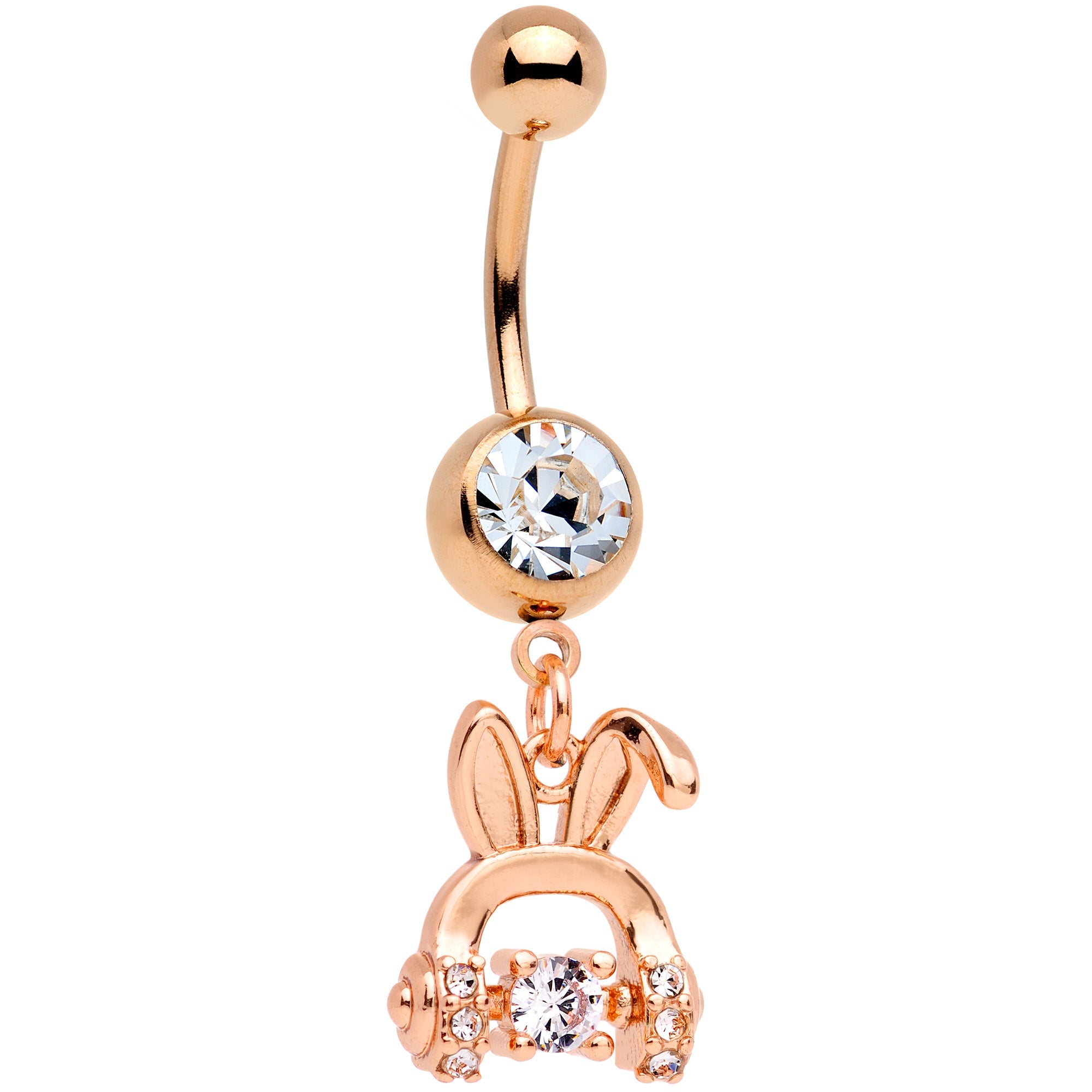 BodyCandy Clear Gem Rose Gold Tone Bunny Ear Headphones Dangle Belly Ring — main product shot