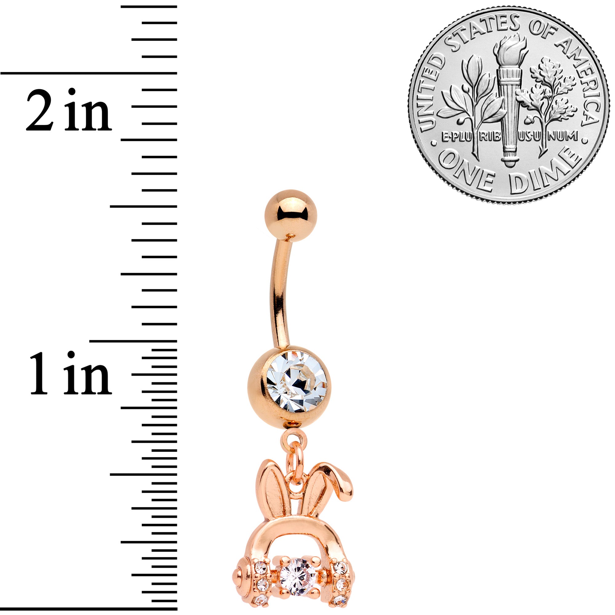 BodyCandy Clear Gem Rose Gold Tone Bunny Ear Headphones Dangle Belly Ring — back view