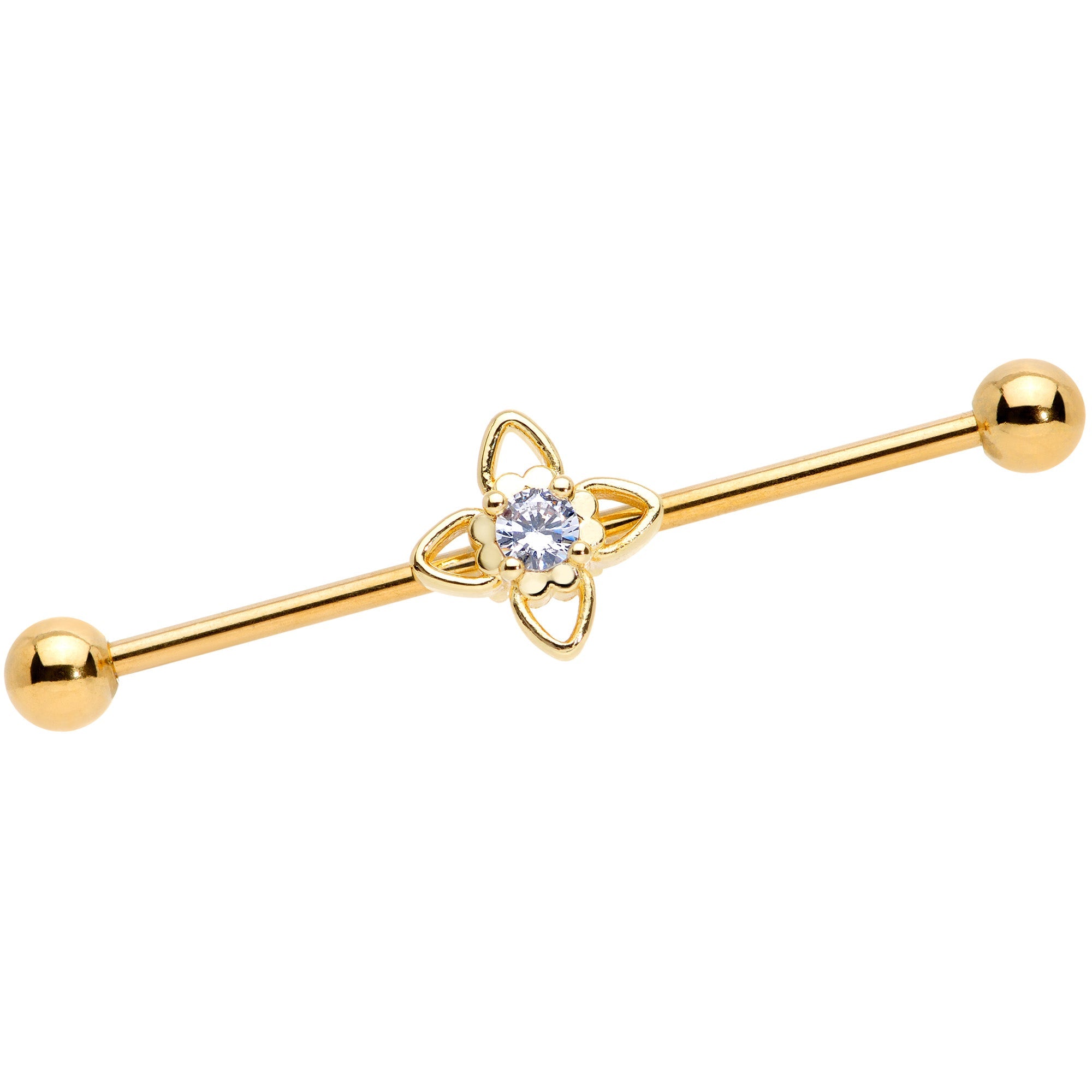 BodyCandy 14G Clear CZ Gem Gold Tone Open Flower Industrial Barbell 38mm — main product shot