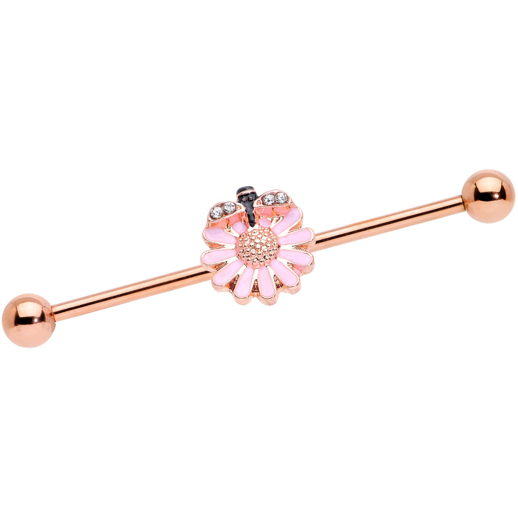 BodyCandy 14G Clear Gem Rose Gold Tone Flower Bee Industrial Barbell 38mm — main product shot