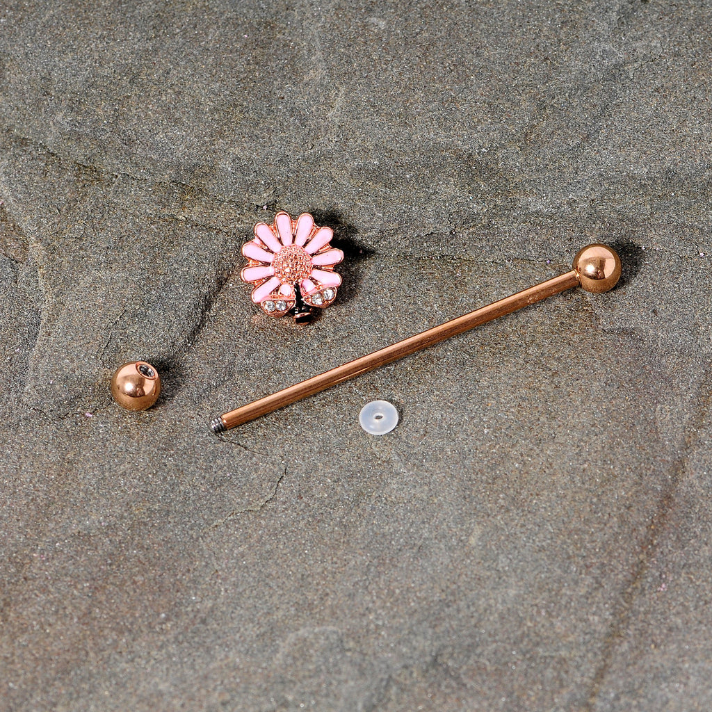 BodyCandy 14G Clear Gem Rose Gold Tone Flower Bee Industrial Barbell 38mm — lifestyle context