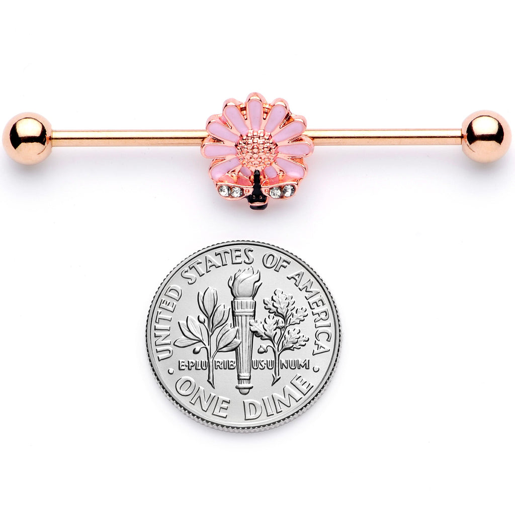 BodyCandy 14G Clear Gem Rose Gold Tone Flower Bee Industrial Barbell 38mm — alternative angle