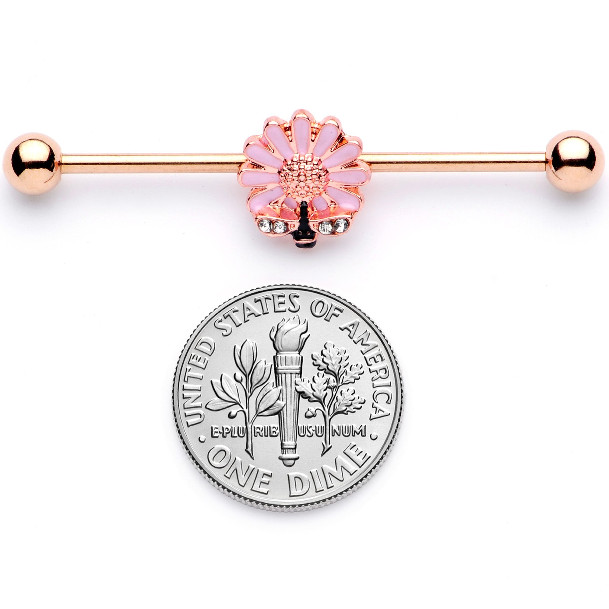 BodyCandy 14G Clear Gem Rose Gold Tone Flower Bee Industrial Barbell 38mm — alternative angle
