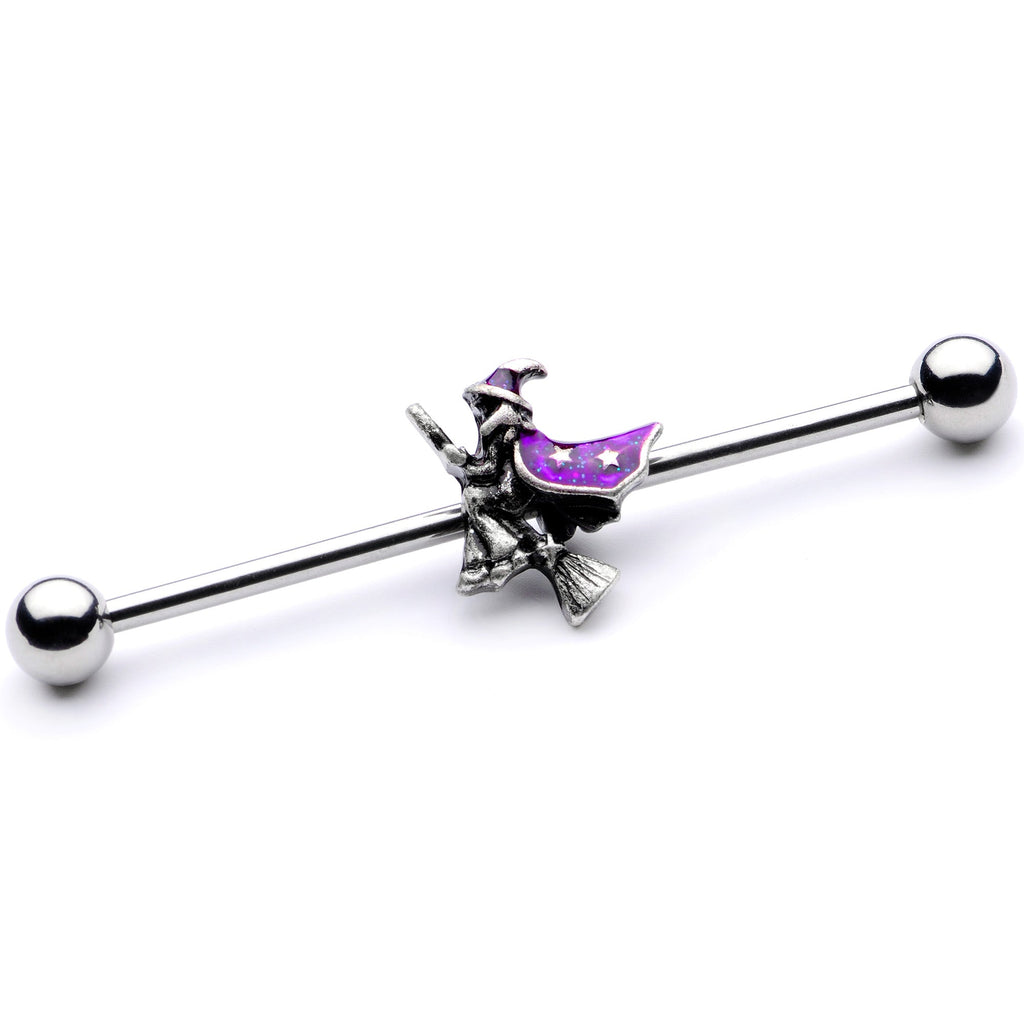 BodyCandy 14G Purple Witch Broom Halloween Industrial Barbell 38mm — main product shot