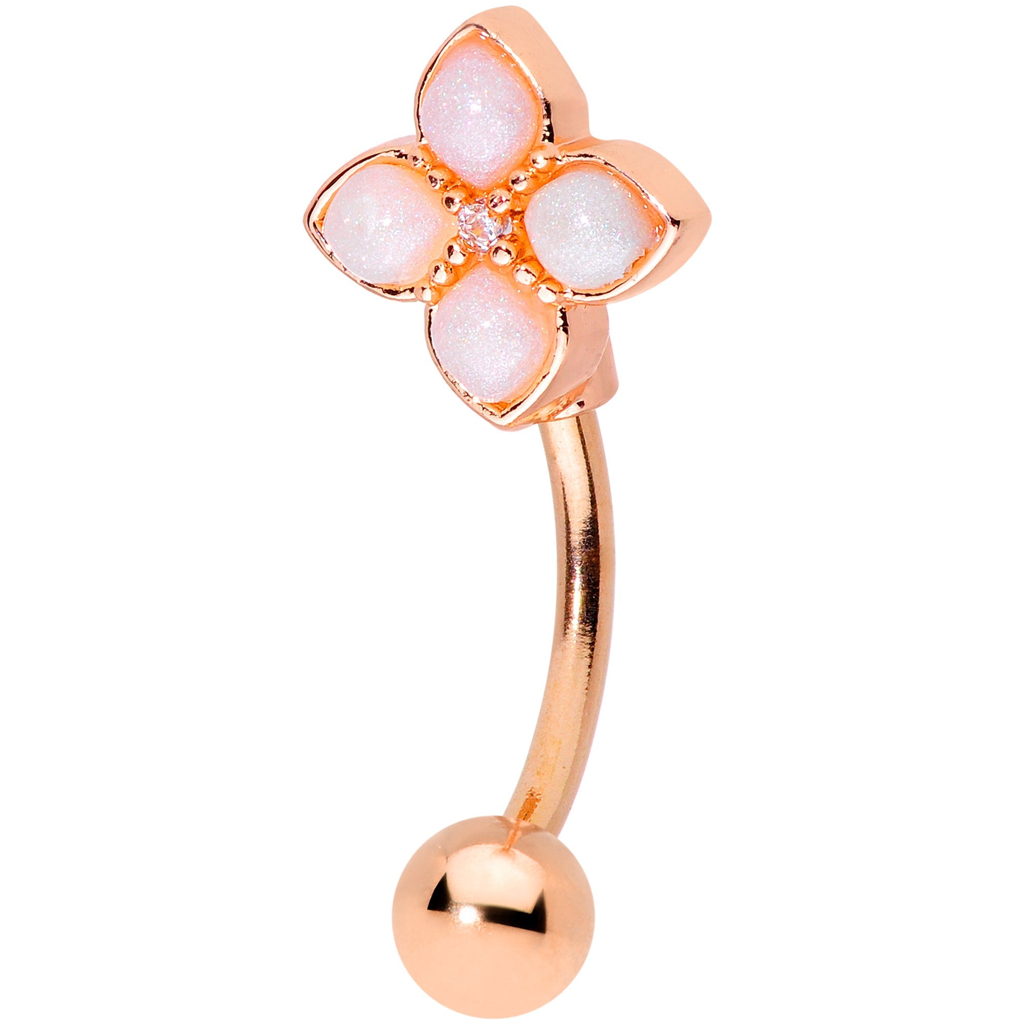 BodyCandy 16G 5/16 Clear Gem Rose Gold Tone Rhombus Curved Eyebrow Ring — main product shot