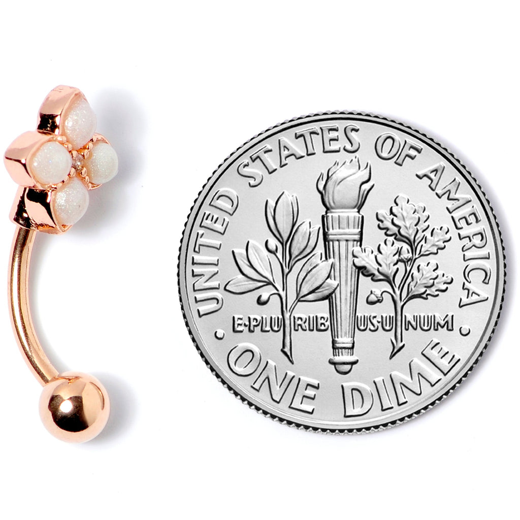 BodyCandy 16G 5/16 Clear Gem Rose Gold Tone Rhombus Curved Eyebrow Ring — back view