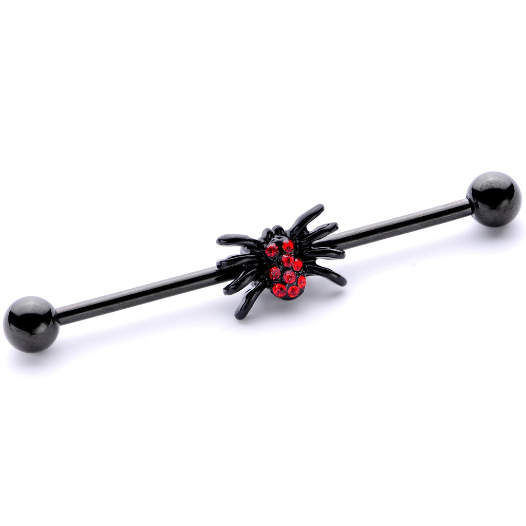 BodyCandy 14G Red Gem Black Spider Halloween Industrial Barbell 38mm — main product shot