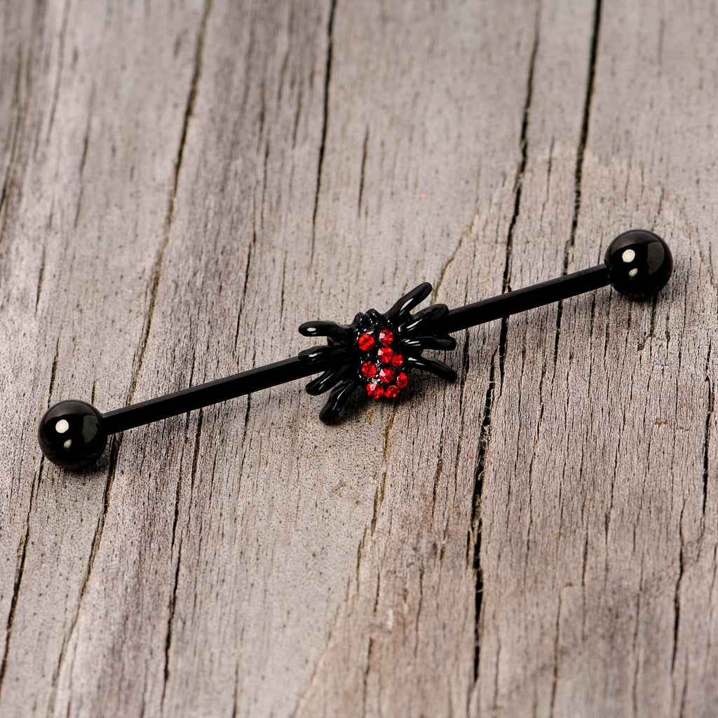 BodyCandy 14G Red Gem Black Spider Halloween Industrial Barbell 38mm — lifestyle context