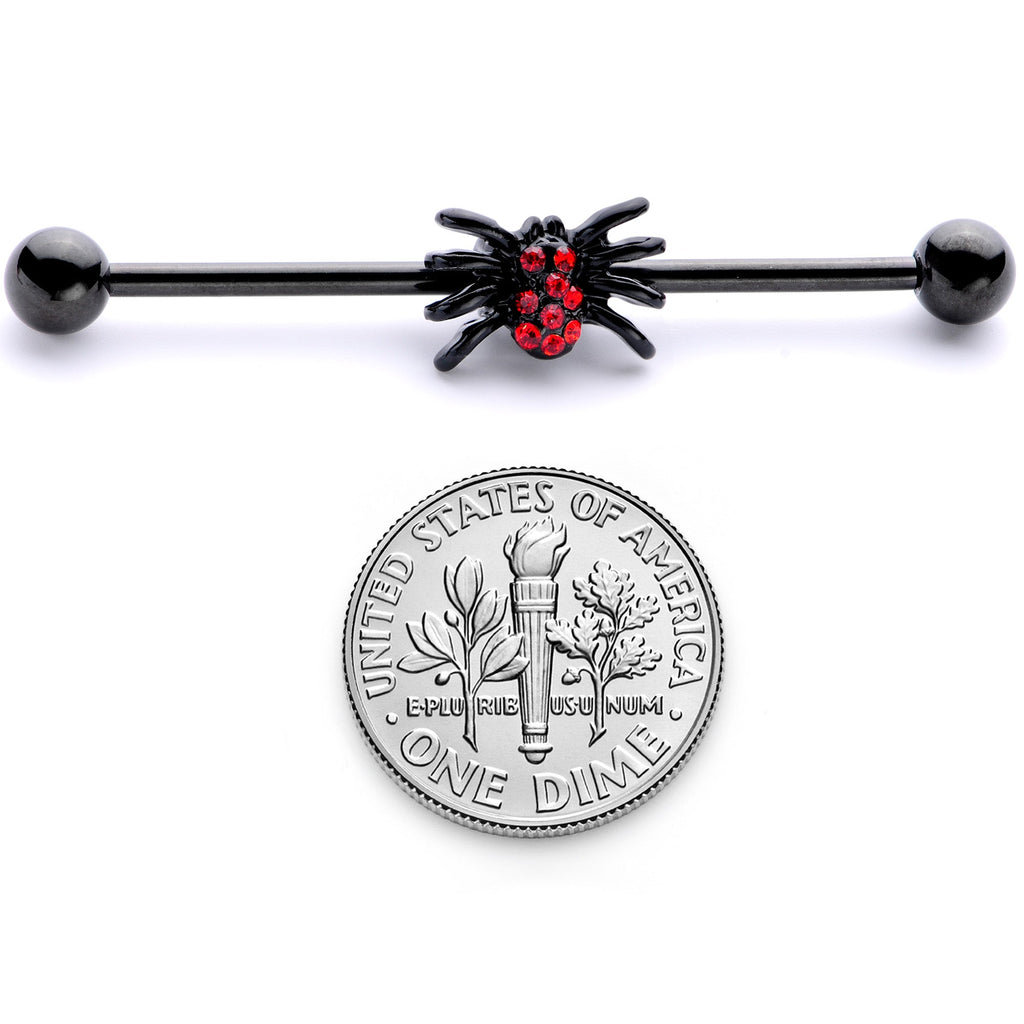 BodyCandy 14G Red Gem Black Spider Halloween Industrial Barbell 38mm — side view