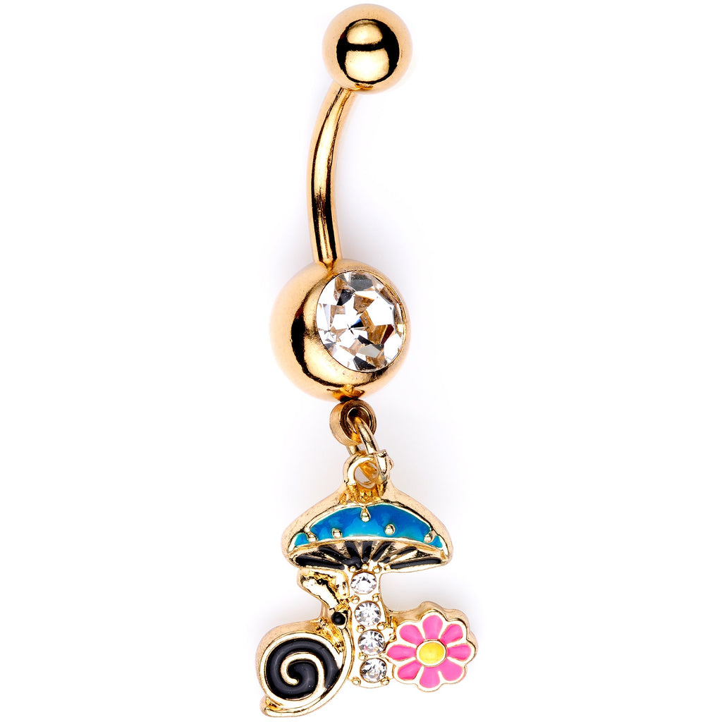 BodyCandy Clear Gem Gold Tone Snail Flower Magic Mushroom Dangle Belly Ring — main product shot