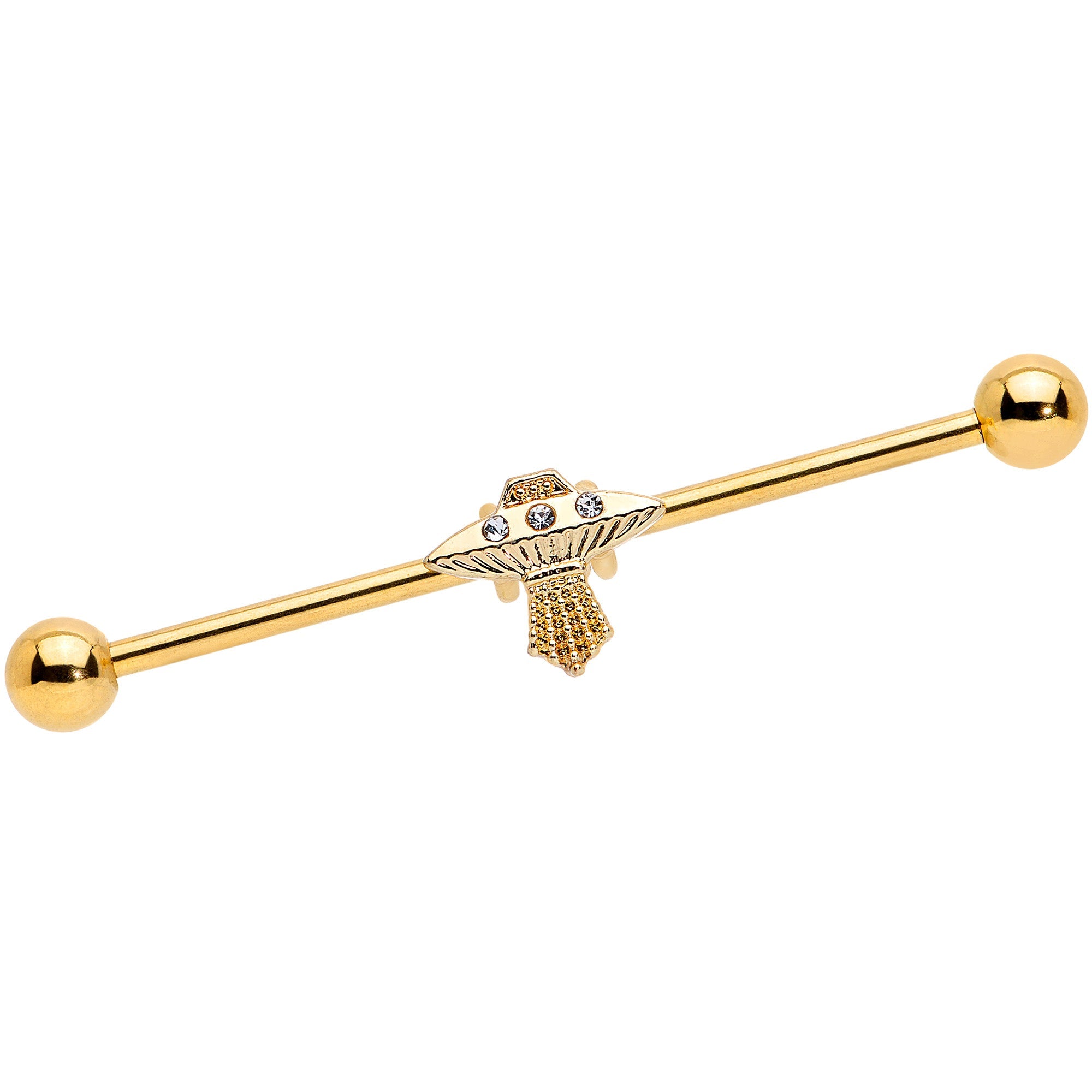BodyCandy 14G Clear Gem Gold Tone Alien UFO Beam Industrial Barbell 38mm — main product shot