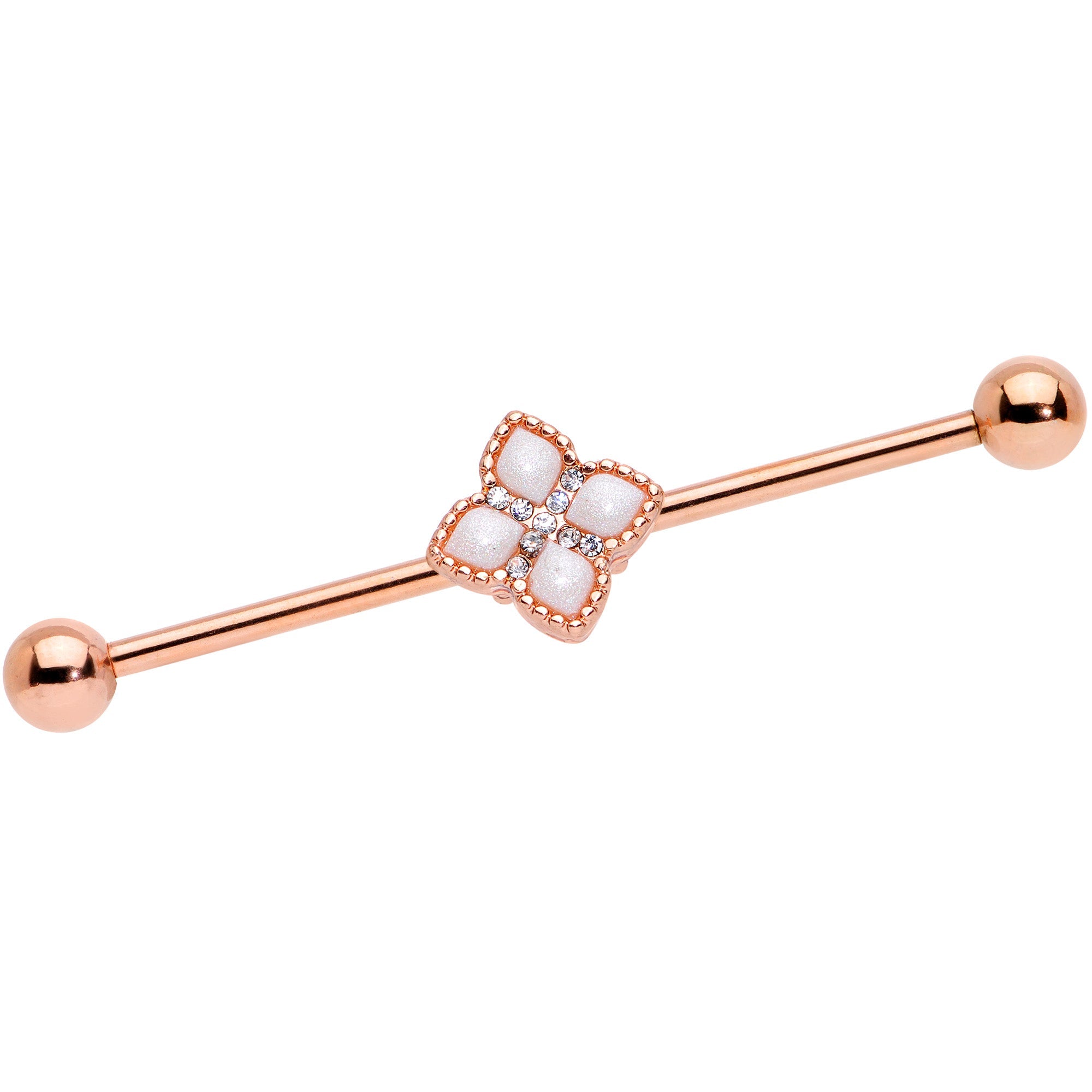 BodyCandy 14G Clear Gem Rose Gold Tone Renaissance Industrial Barbell 38mm — main product shot