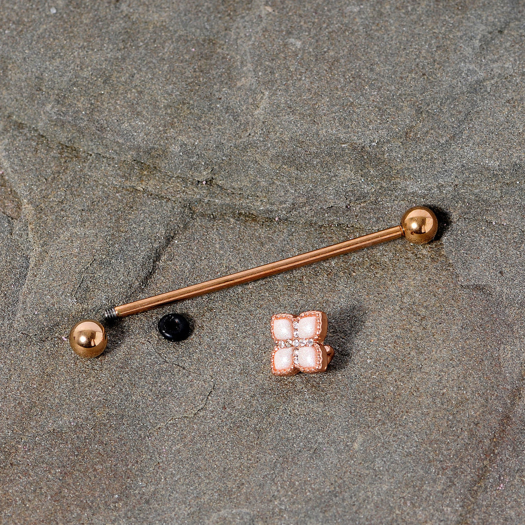 BodyCandy 14G Clear Gem Rose Gold Tone Renaissance Industrial Barbell 38mm — lifestyle context