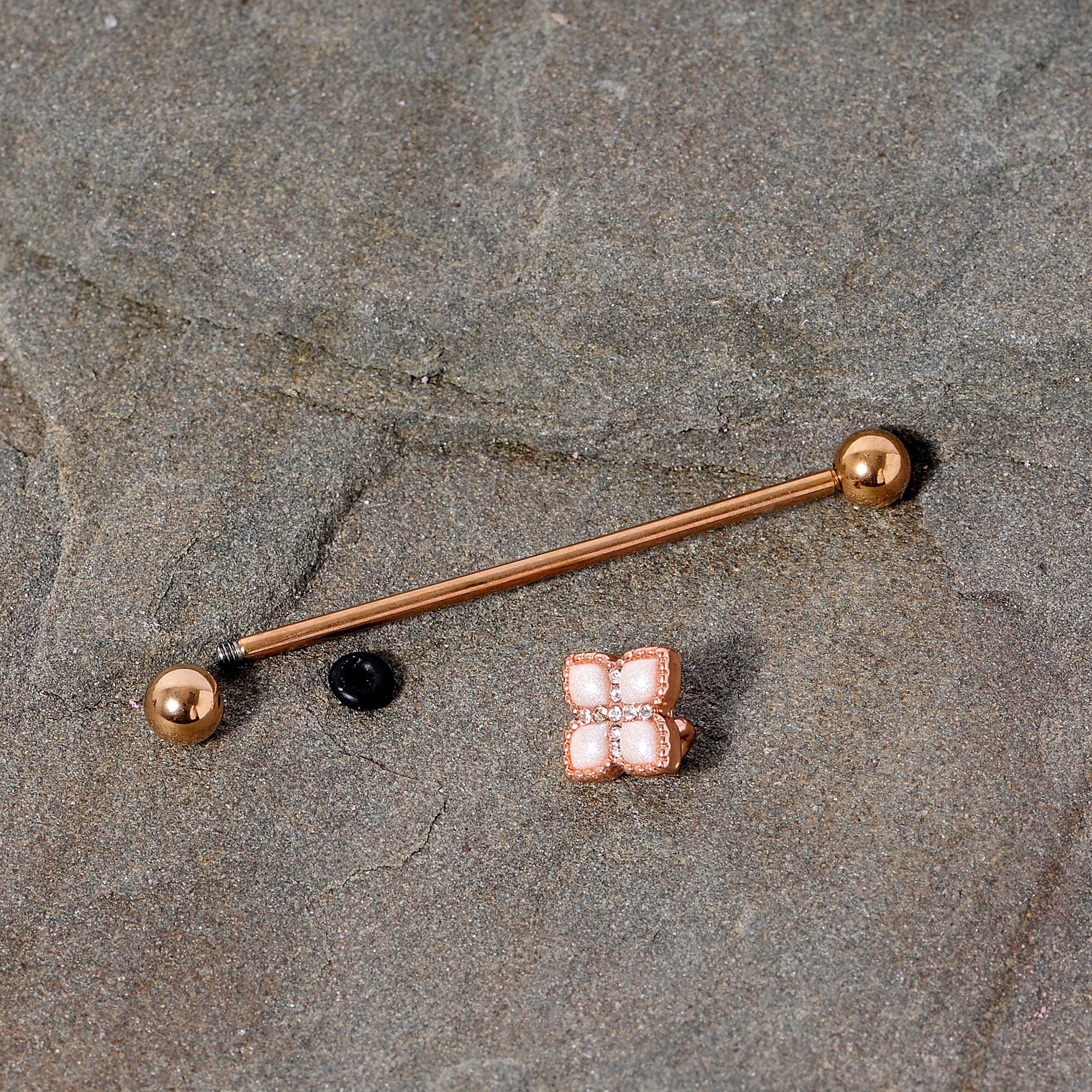 BodyCandy 14G Clear Gem Rose Gold Tone Renaissance Industrial Barbell 38mm — lifestyle context