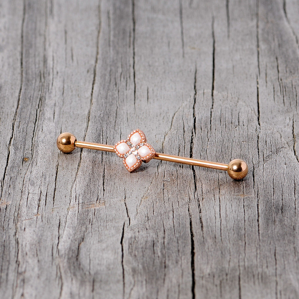 BodyCandy 14G Clear Gem Rose Gold Tone Renaissance Industrial Barbell 38mm — side view