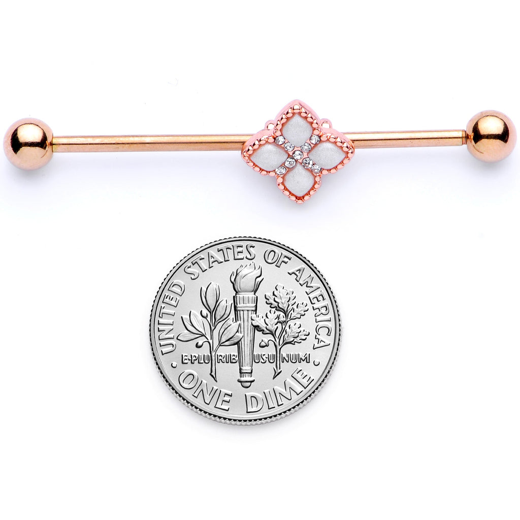 BodyCandy 14G Clear Gem Rose Gold Tone Renaissance Industrial Barbell 38mm — back view