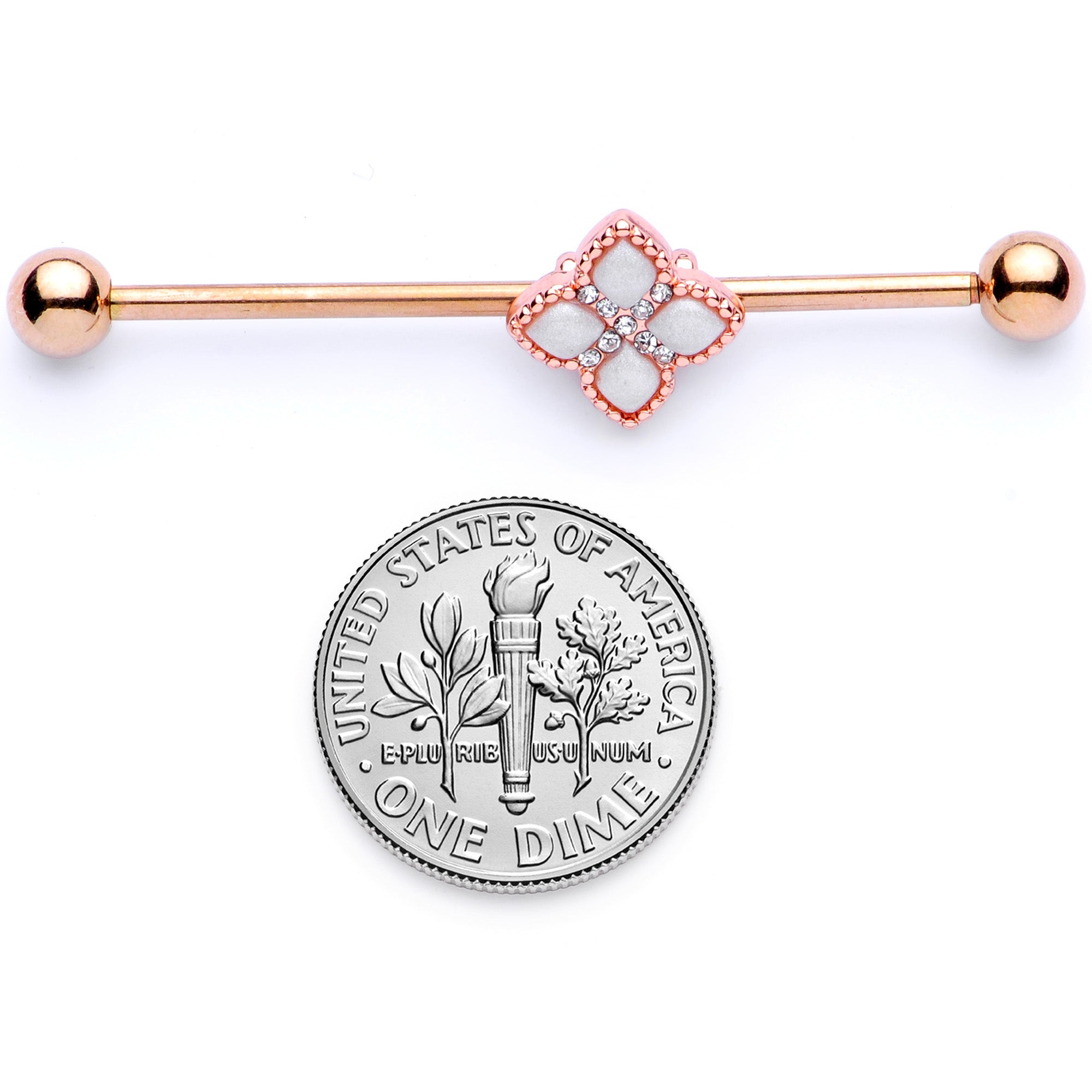 BodyCandy 14G Clear Gem Rose Gold Tone Renaissance Industrial Barbell 38mm — back view