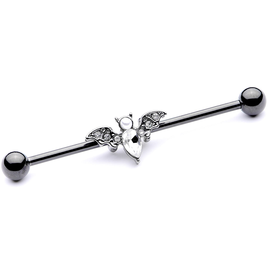 BodyCandy 14G Clear Gem Black Bat Halloween Industrial Barbell 38mm — main product shot