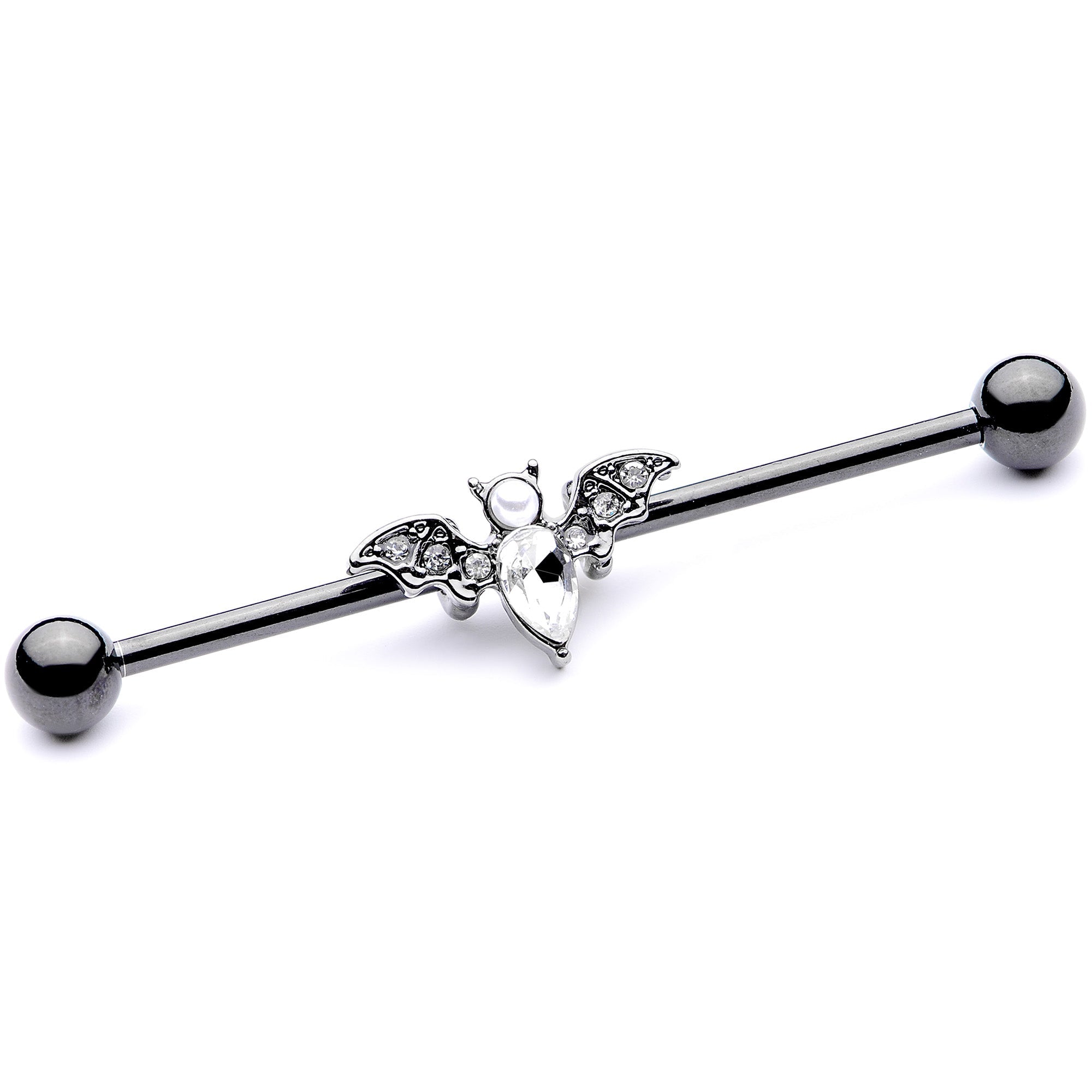 BodyCandy 14G Clear Gem Black Bat Halloween Industrial Barbell 38mm — main product shot