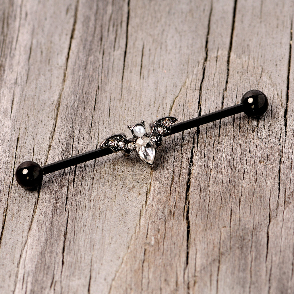 BodyCandy 14G Clear Gem Black Bat Halloween Industrial Barbell 38mm — back view