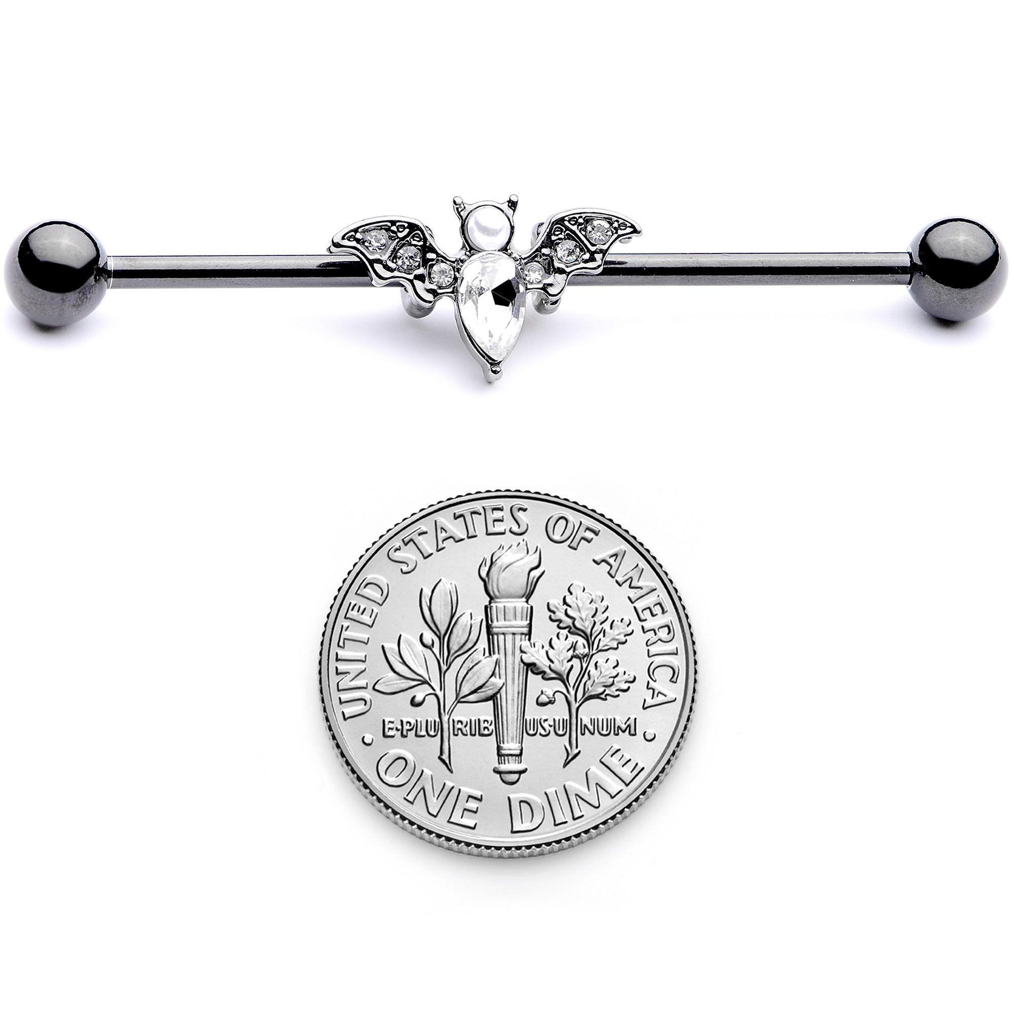 BodyCandy 14G Clear Gem Black Bat Halloween Industrial Barbell 38mm — alternative angle