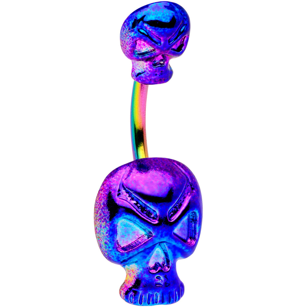 BodyCandy Rainbow Scary Double Skull Halloween Double Mount Belly Ring — main product shot
